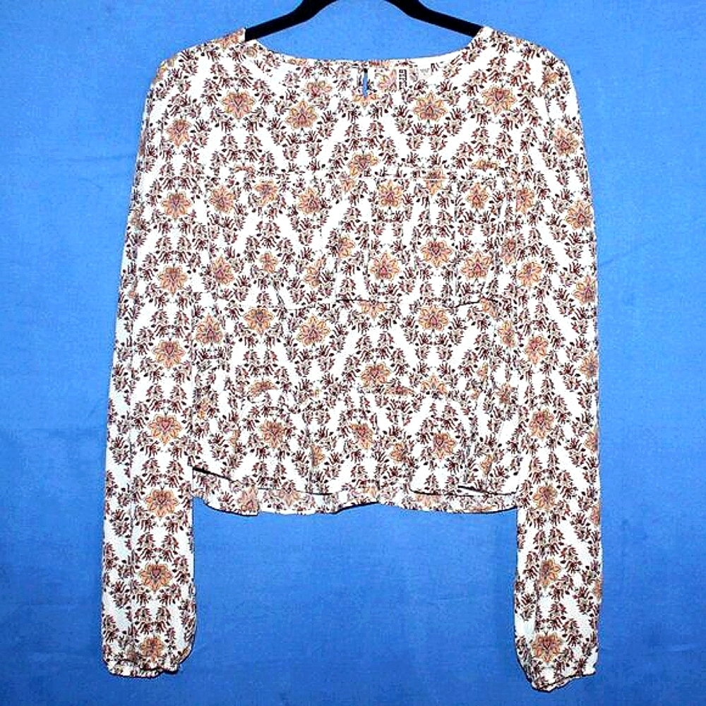 Gypsies & Moondust Floral Peplum Blouse Cream Large